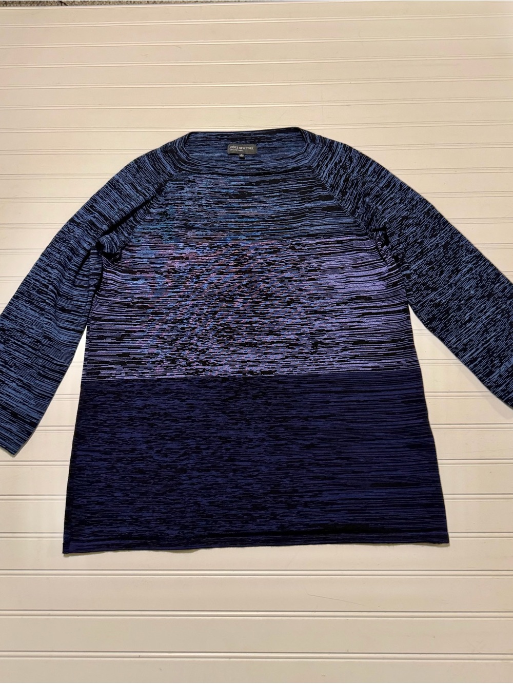 Jones New York upscale Ponte Knit Tunic Blues & Purples Boat Neck 3/4 Sleeve